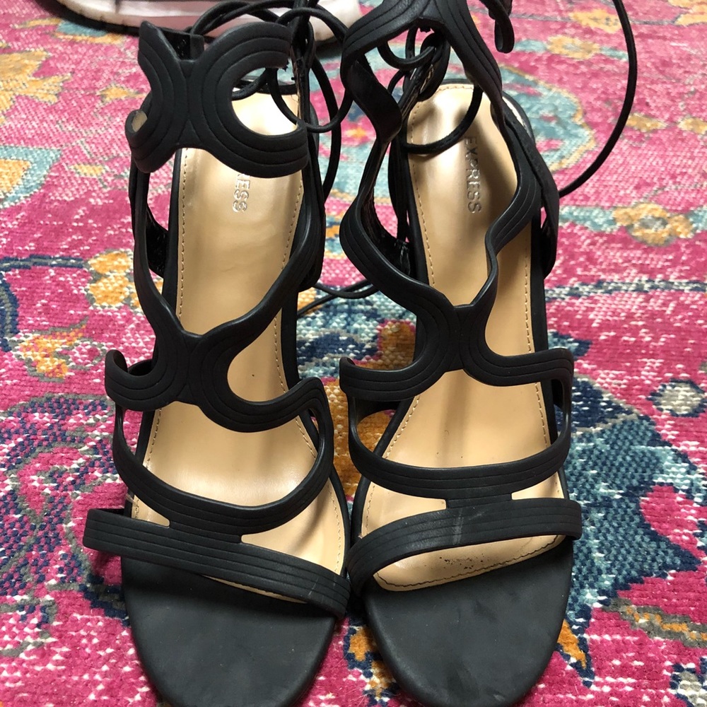 Express Jet Black Strappy Heels